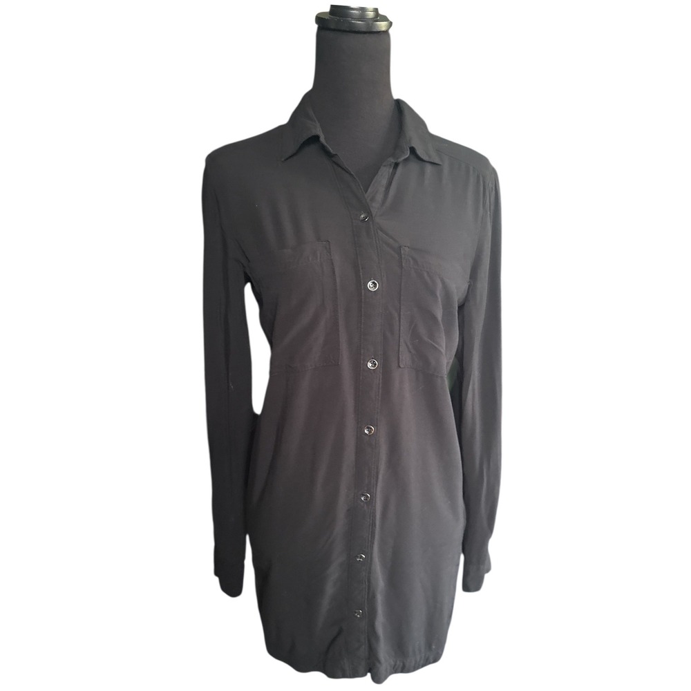 Lole Black 100% Viscose Long Sleeve, Curved Hem Shirt Dress W/Back Pleat,Size XS